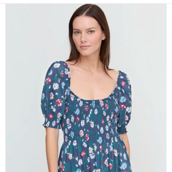 Hill House Louisa Nap Dress in Navy Belgravia Floral Ikat Size L
